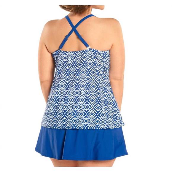 NEW ALWAYS FOR ME plus size aegean tankini top with matching swim skirt in blue - Picture 2 of 2